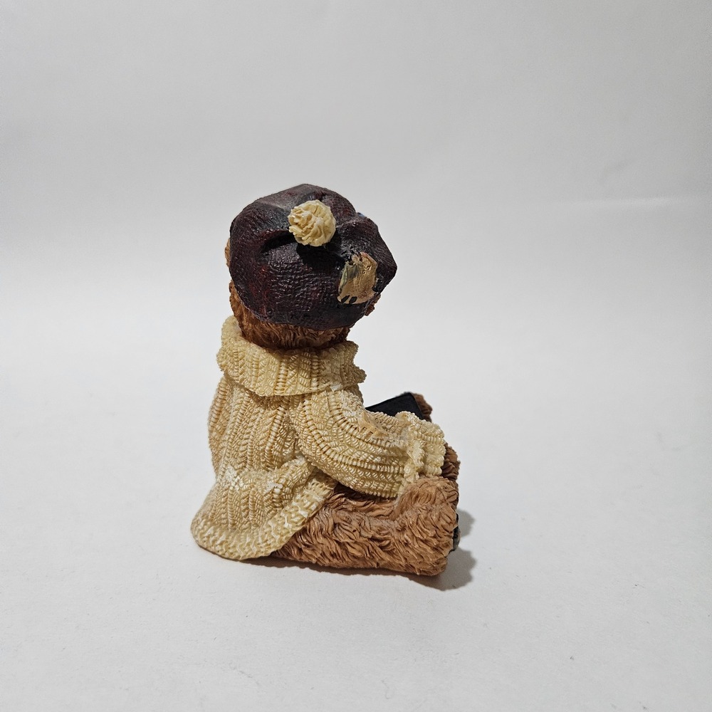 Vintage Resin Teddy Bear Figurine Wearing Sweater and Beret Holding House 1998 - Picture 3 of 7